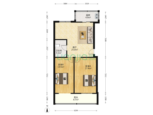 城管大队家属楼 2室1厅1卫 93平方