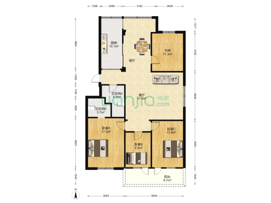 长乐市人民检察院干警公寓 4室1厅2卫 150平方