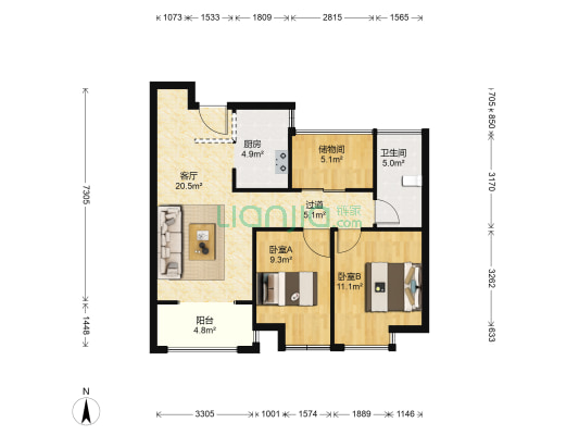 启迪方洲智园 2室1厅1卫 83平方