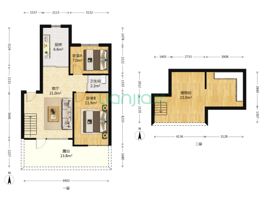 华泰新都B区 2室1厅1卫 59平方