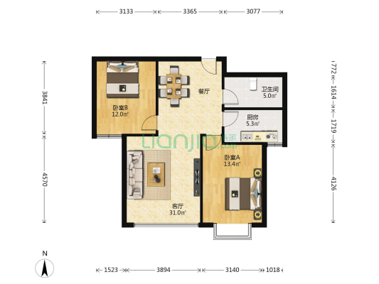宏建家属院（河湾堡西街） 2室1厅1卫 94平方