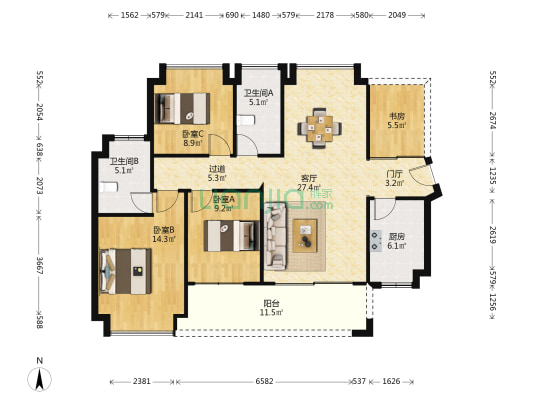 荣达丰园 4室1厅2卫 119平方