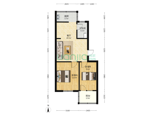 烟厂家属院 2室1厅1卫 64平方