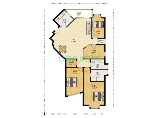 梅花山庄湖畔之星 4室1厅2卫 154平方