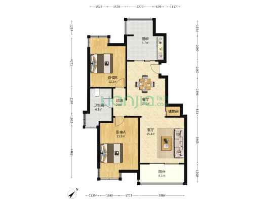 虹口花苑（三期） 2室2厅1卫 100平方