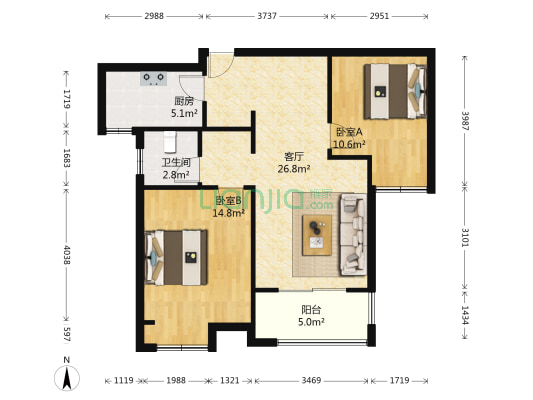 崧泽华城青湖苑 2室1厅1卫 81平方