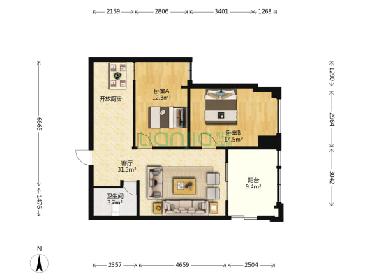 群升白马郡A区 2室1厅1卫 76平方