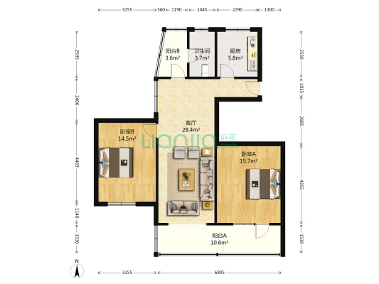 通锦桥路 2室1厅1卫 82平方