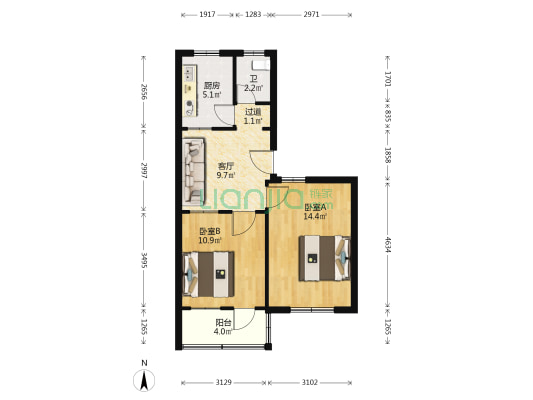 物资局家属楼 2室1厅1卫 56平方