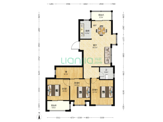 海棠湾公寓 3室1厅1卫 118平方
