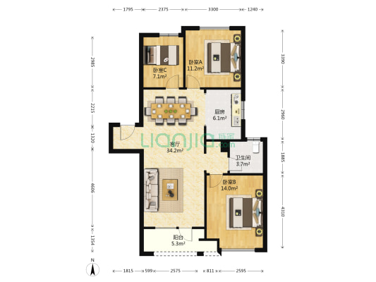 融创海逸长洲 3室1厅1卫 118平方