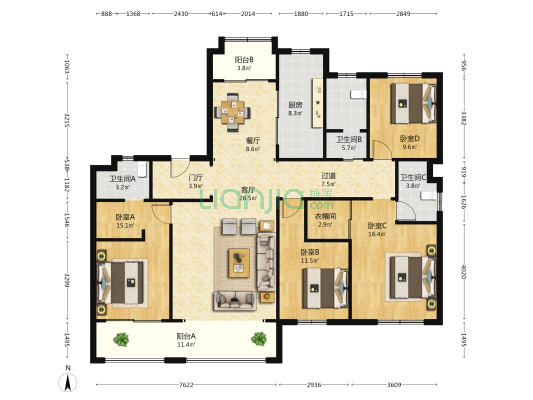 豪邦慧苑 4室2厅3卫 202平方