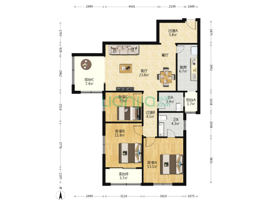 联安小区 3室1厅2卫 110平方