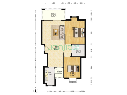 滨江至尊 2室1厅1卫 93平方