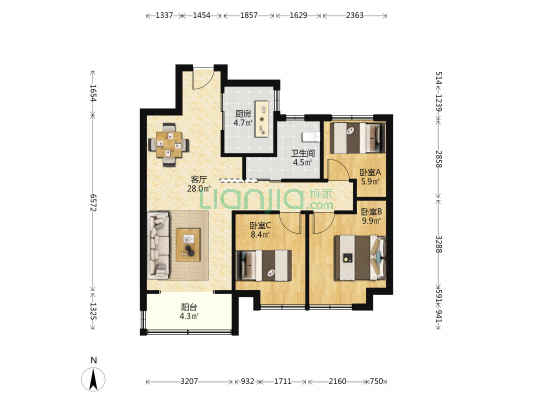 中建蔚蓝之城木槿里 3室1厅1卫 99平方
