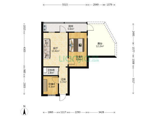 中华路42号 2室1厅1卫 45平方