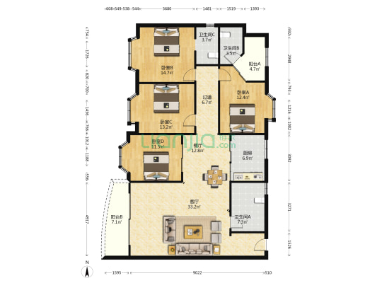 海丰楼 4室2厅3卫 160平方