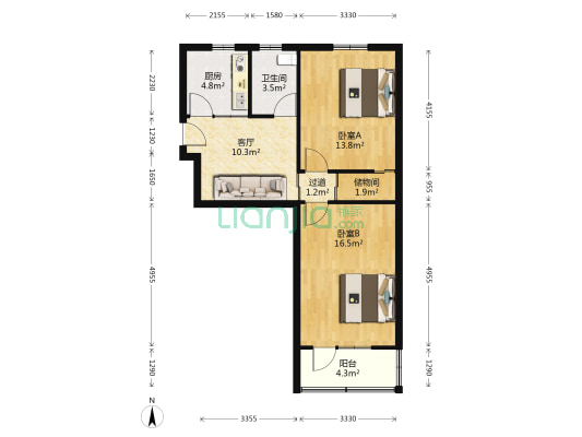 锡澄三村 2室1厅1卫 66平方