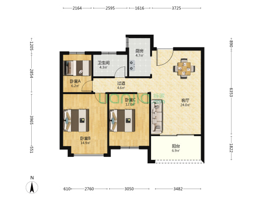 郭景佳园 3室1厅1卫 103平方