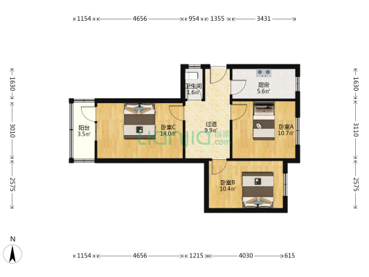 杜岭街158号院 3室0厅1卫 70平方