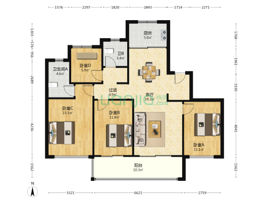 枫翠云轩 4室1厅2卫 134平方