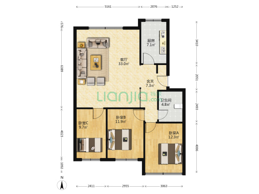富丽公寓 3室1厅1卫 106平方