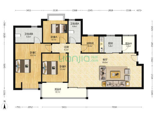 安徽盐业大厦 3室1厅2卫 145平方