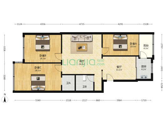 人民路1515-1549号(单号) 3室2厅2卫 120平方