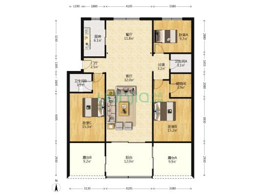 中兴公寓 3室2厅2卫 139平方