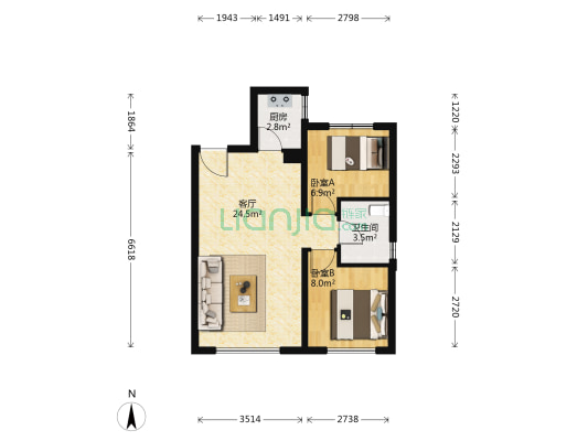 万科首府未来城二期 2室1厅1卫 75平方