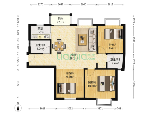 景秀西苑 2室1厅2卫 89平方