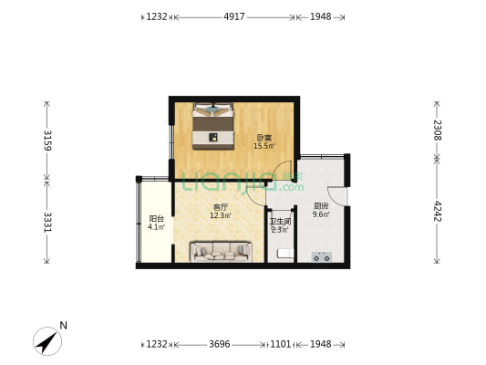 谢家湾正街 1室1厅1卫 54平方
