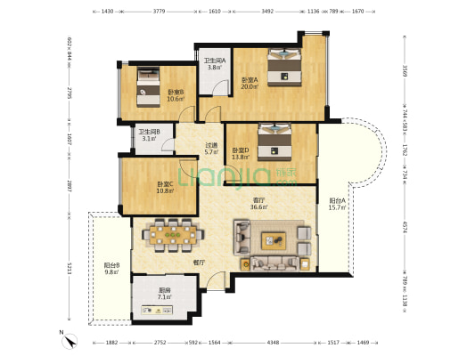 嘉宏世纪豪庭 4室1厅2卫 160平方