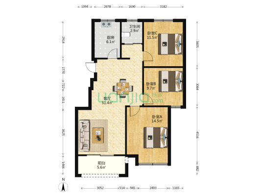 东隆沁园 3室1厅1卫 99平方