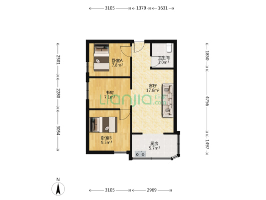 国师街26号 3室1厅1卫 63平方