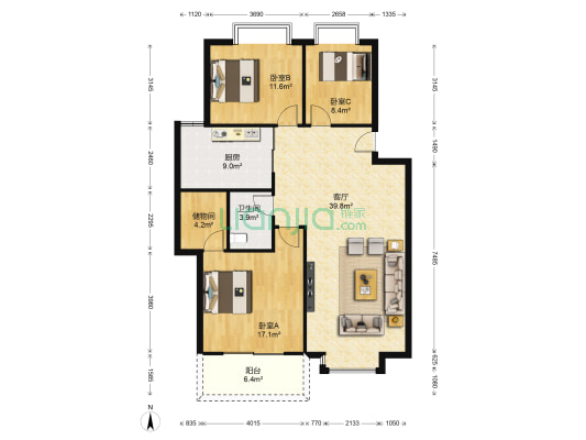 明珠景苑 3室1厅1卫 116平方