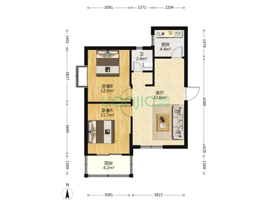浮村佳园 2室1厅1卫 77平方