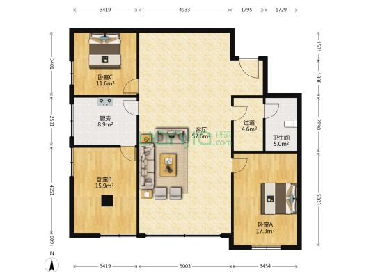 凯迪大厦 3室1厅1卫 156平方