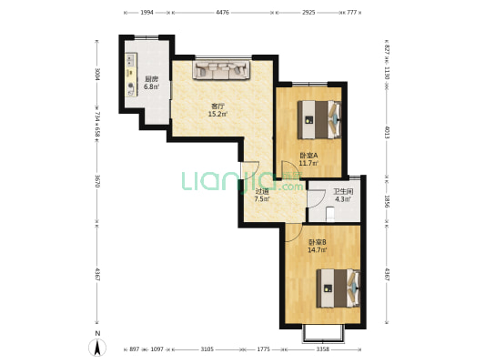 民生街工商局宿舍 2室1厅1卫 85平方