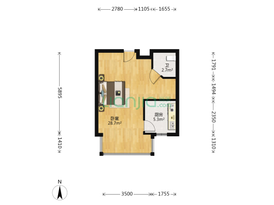 华大天朗国际B区 1室0厅1卫 45平方