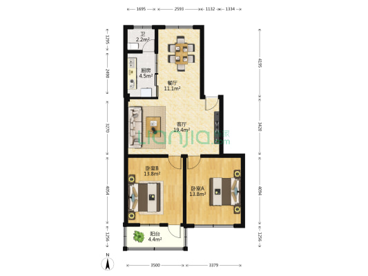 华建花园 2室2厅1卫 85平方