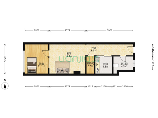 景观楼 1室1厅1卫 68平方