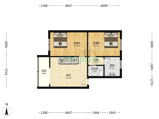 科园二路 2室1厅1卫 71平方