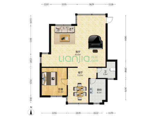 环山里住宅 1室2厅1卫 86平方