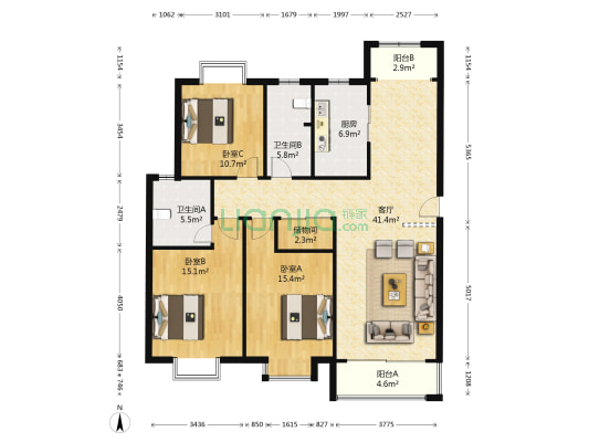 水岸花园 3室1厅2卫 133平方