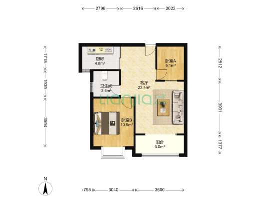 山湖鸿雅苑 2室1厅1卫 74平方