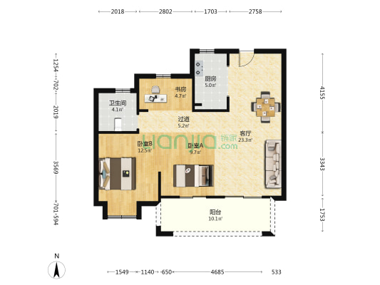 悦山府（一期） 3室1厅1卫 90平方