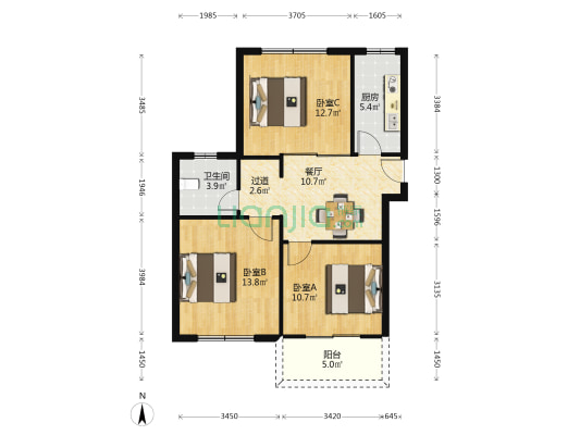 紫竹雅苑 3室1厅1卫 85平方