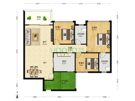 城市印象 3室1厅2卫 136平方