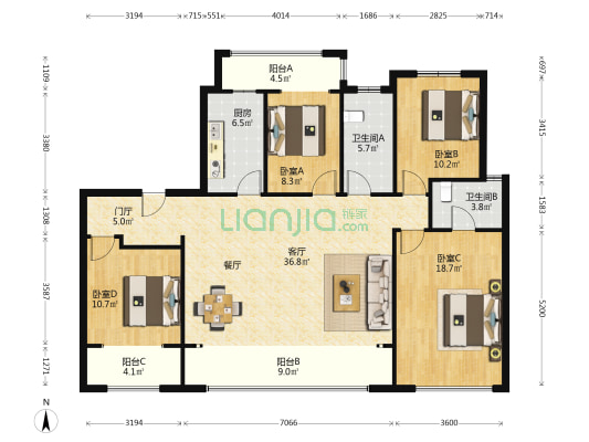 湖城印象熙岸 4室1厅2卫 143平方